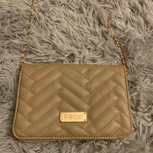 New BEBE tan leather cross body bag